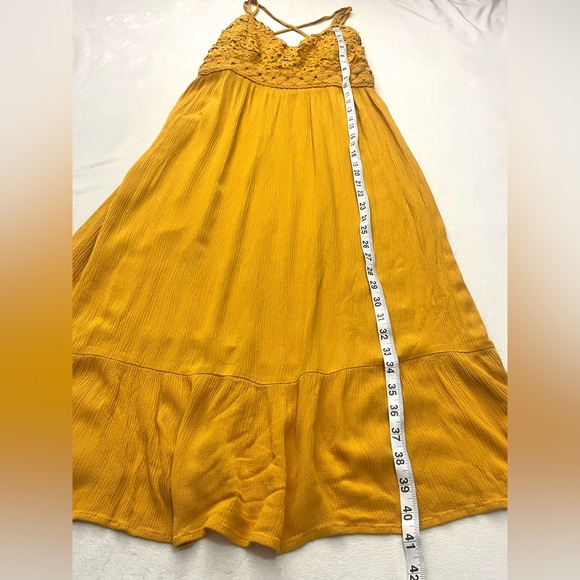 Maurices Yellow Solid Floral Crochet Lace Bodice Top V-Neck Midi Dress Large - Picture 6 of 16